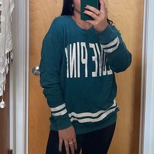 Teal LOVE PINK crew neck sweatshirt